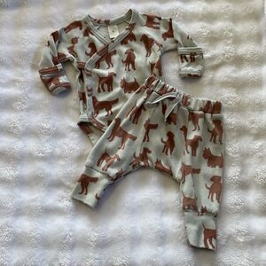 Kate Quinn 0-3 Months Outfit Bodysuit Pants Boys Blue Dogs Organic Set Wrap